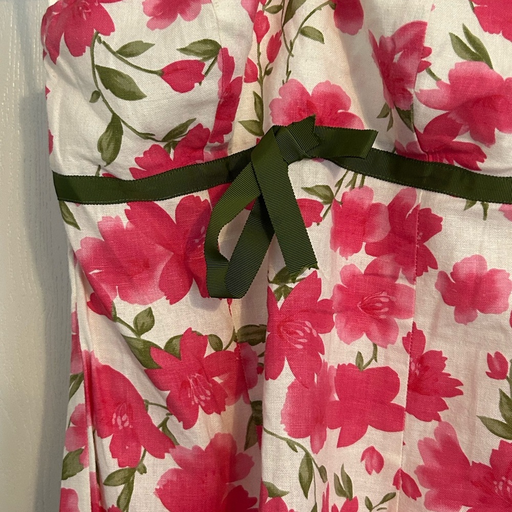Floral Pink and Green Strapless Dress - Picture 2 of 7